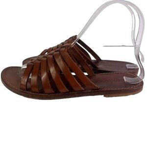 Sundance Sandals Women US8 EU38 Slides Brown All Leather Strappy Fisherman Italy